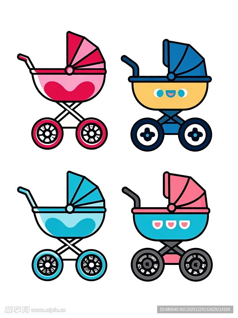 多彩婴儿推车插画