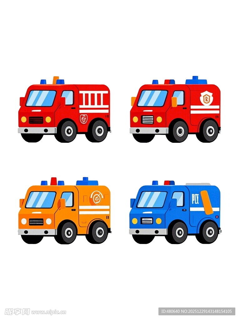 多彩卡通消防车集合