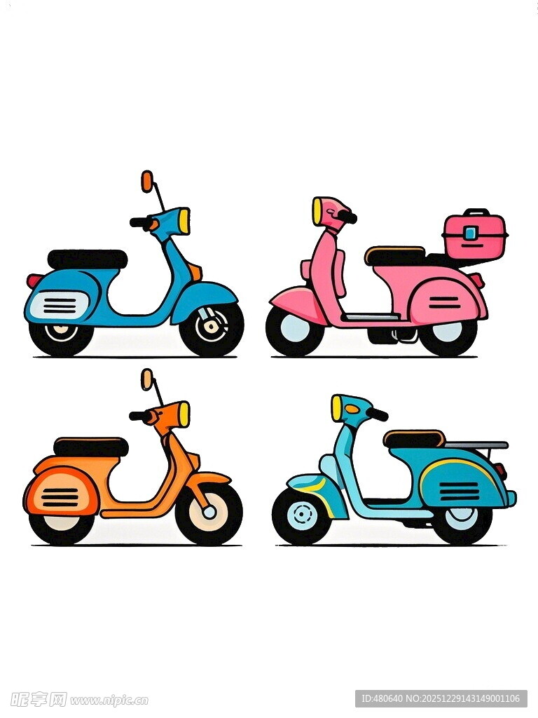 多彩复古踏板摩托车插画