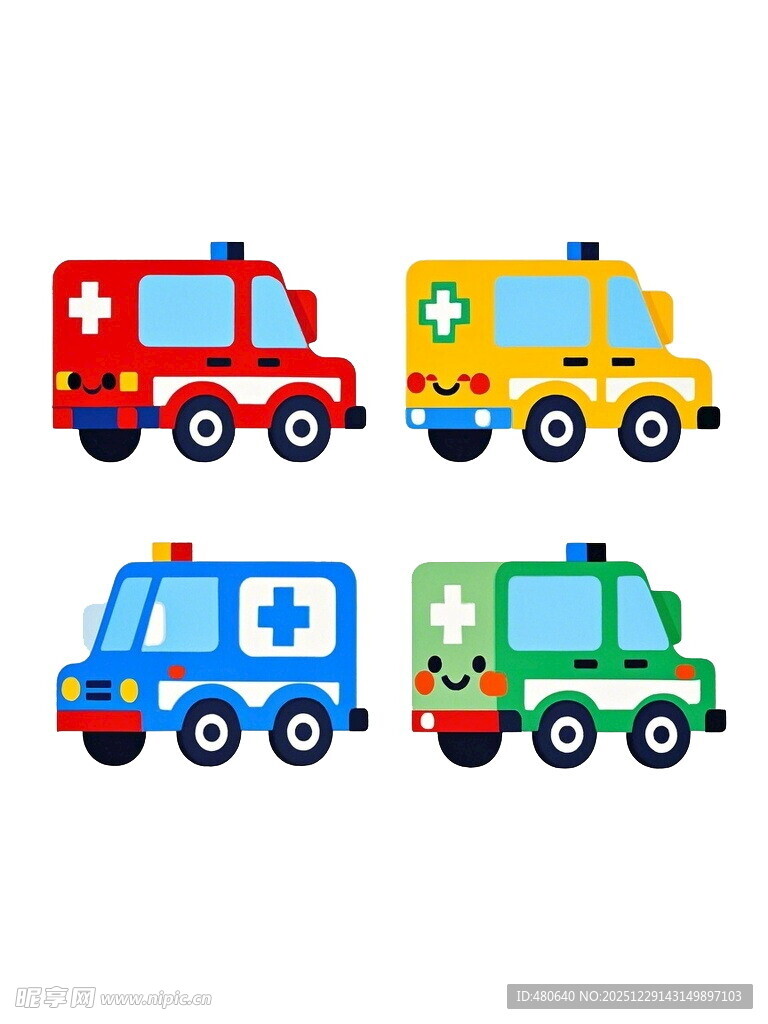 四辆卡通医疗主题车辆