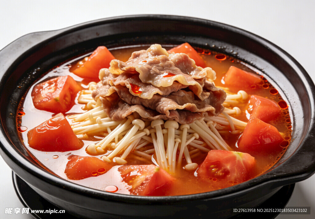 番茄肥牛金针菇砂锅