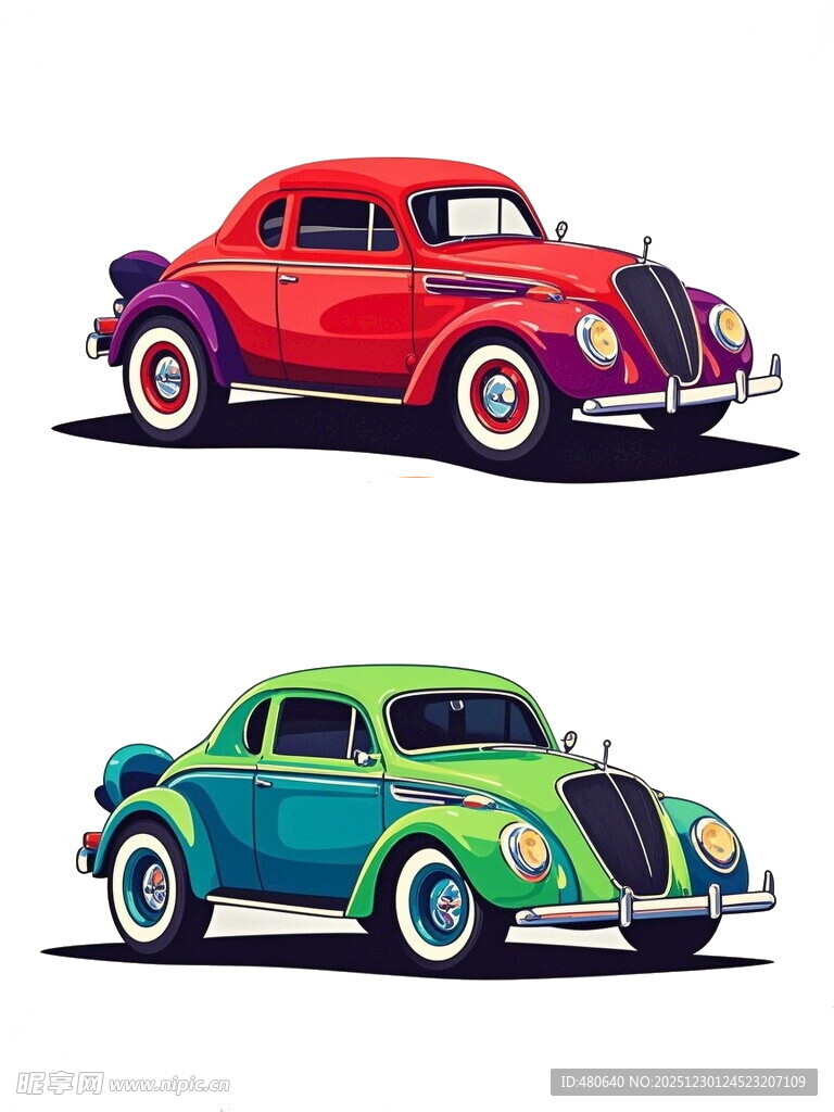 复古多彩汽车插画