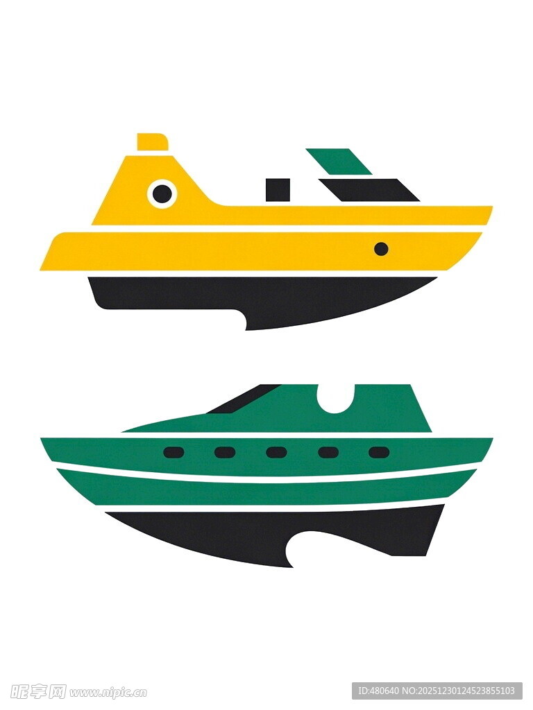 两艘色彩鲜明的船只