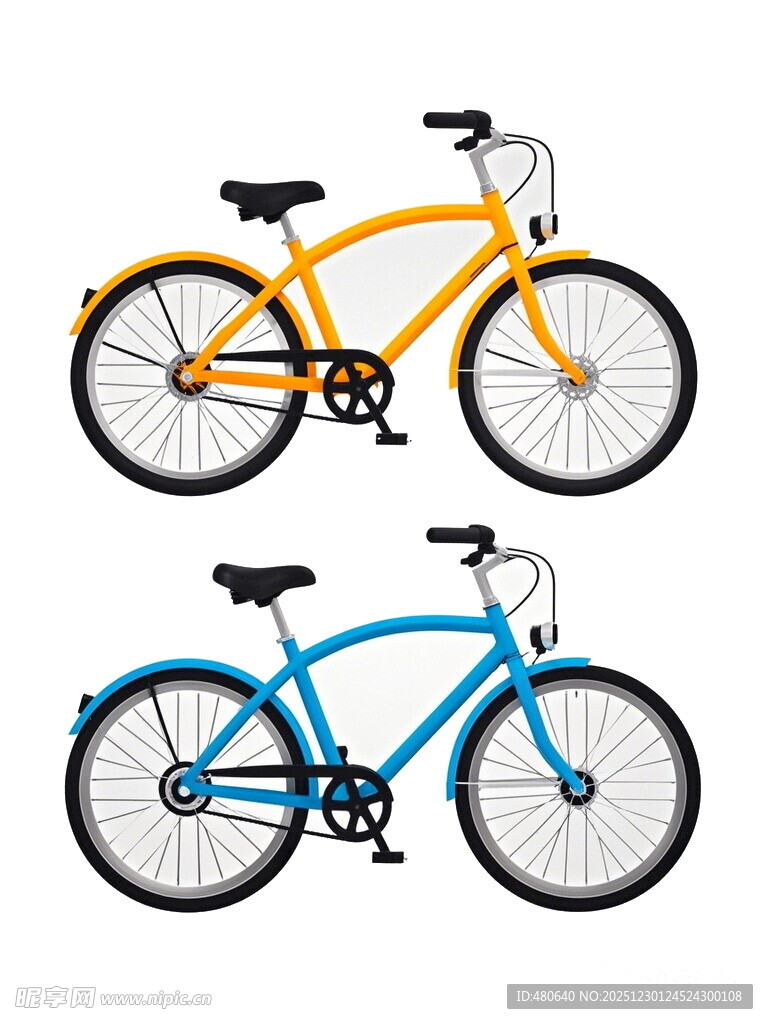 两辆色彩鲜艳的自行车