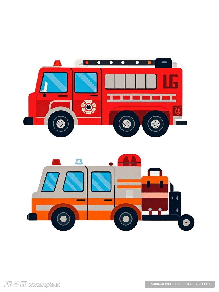 消防车与救护车卡通形象