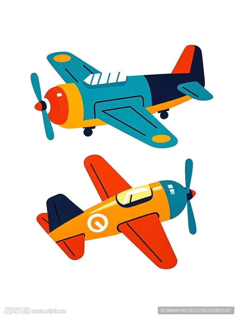 复古风彩色双翼飞机插画