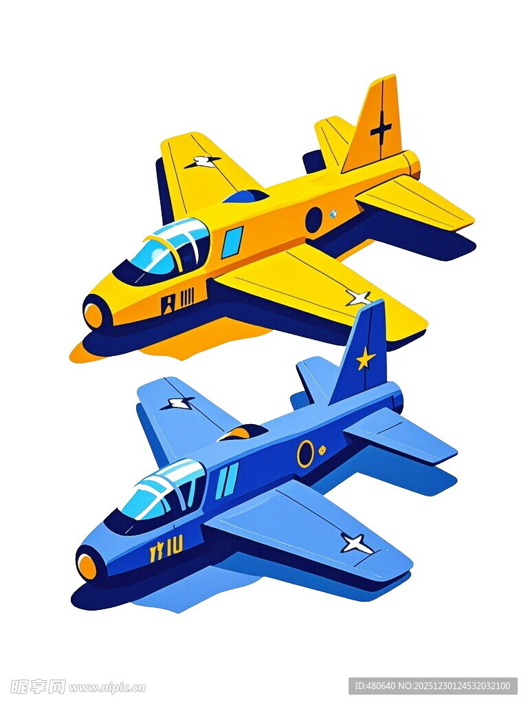 两架色彩鲜艳的卡通飞机