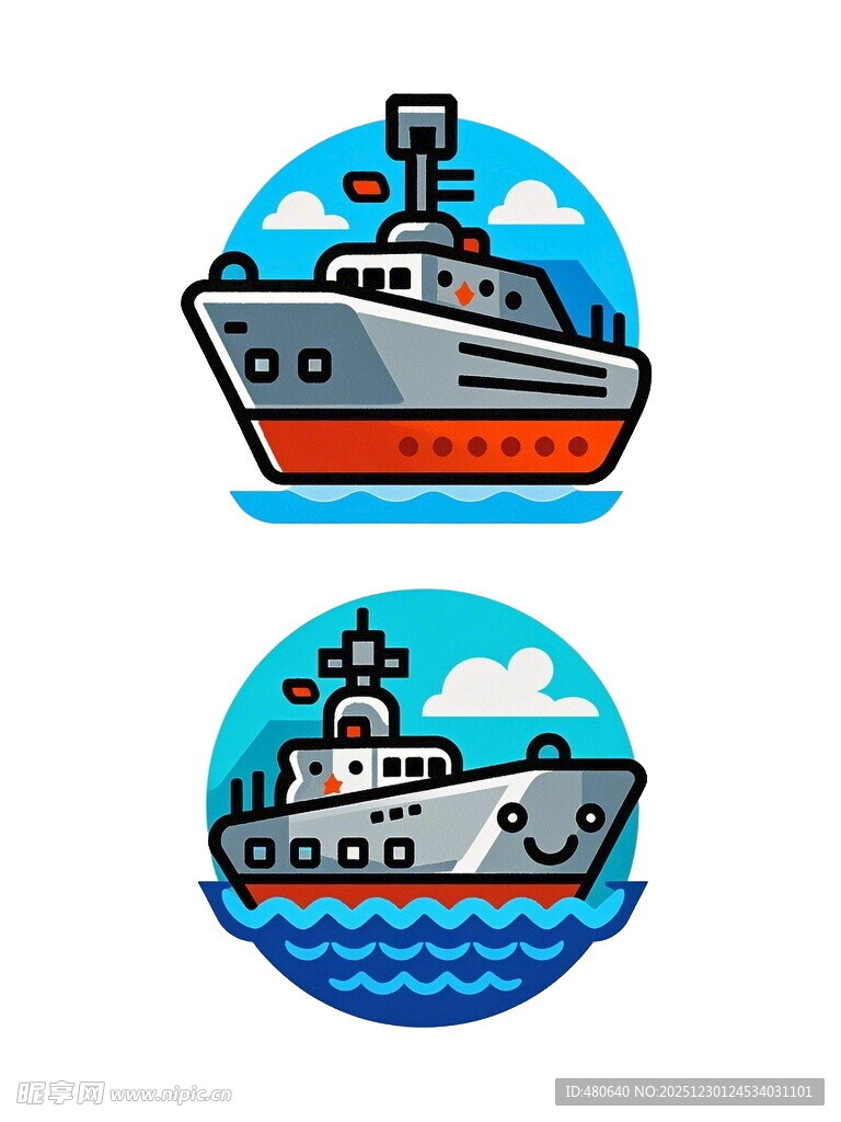 卡通风格的两艘轮船图案