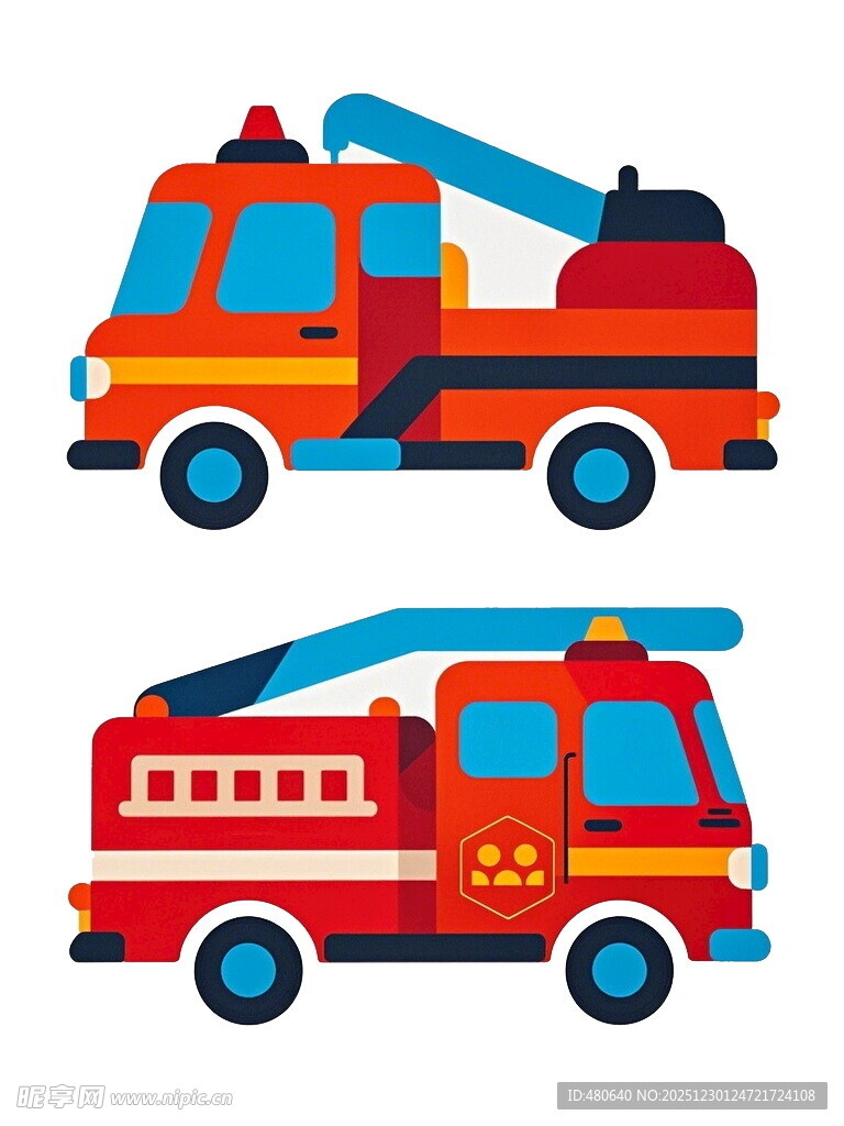 两辆卡通消防车