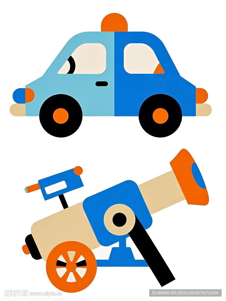 卡通玩具车与望远镜