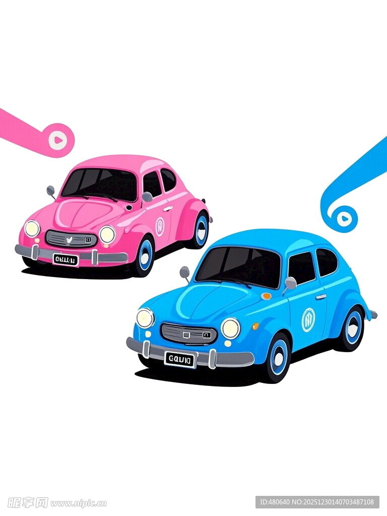 可爱双色小汽车插画
