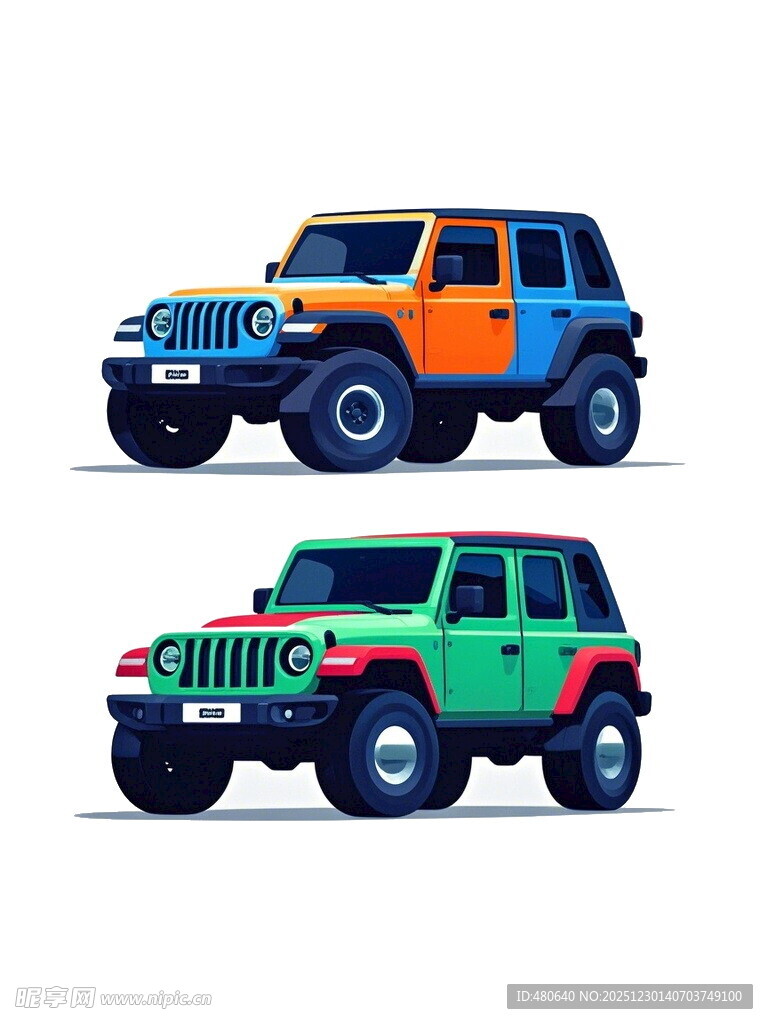 两辆多彩越野吉普车