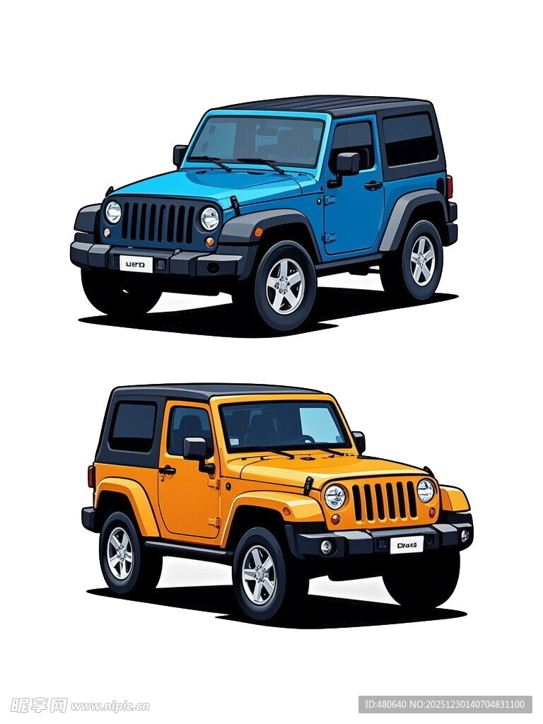 两辆色彩各异的吉普车