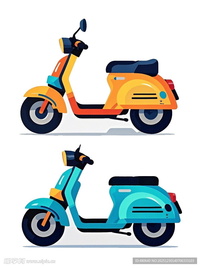 两款色彩鲜艳的复古踏板摩托