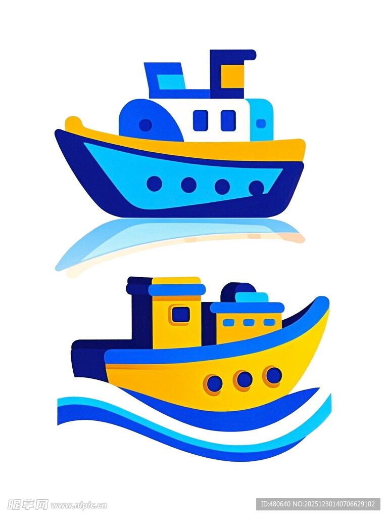 两艘多彩船只在波浪上