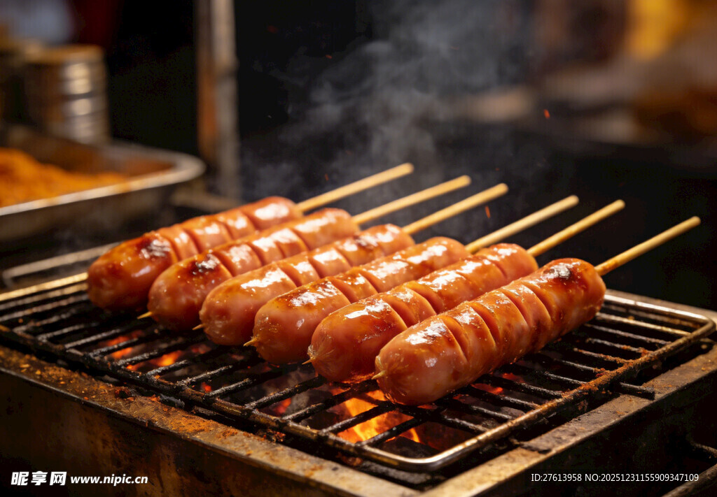 烤架上的烤肠