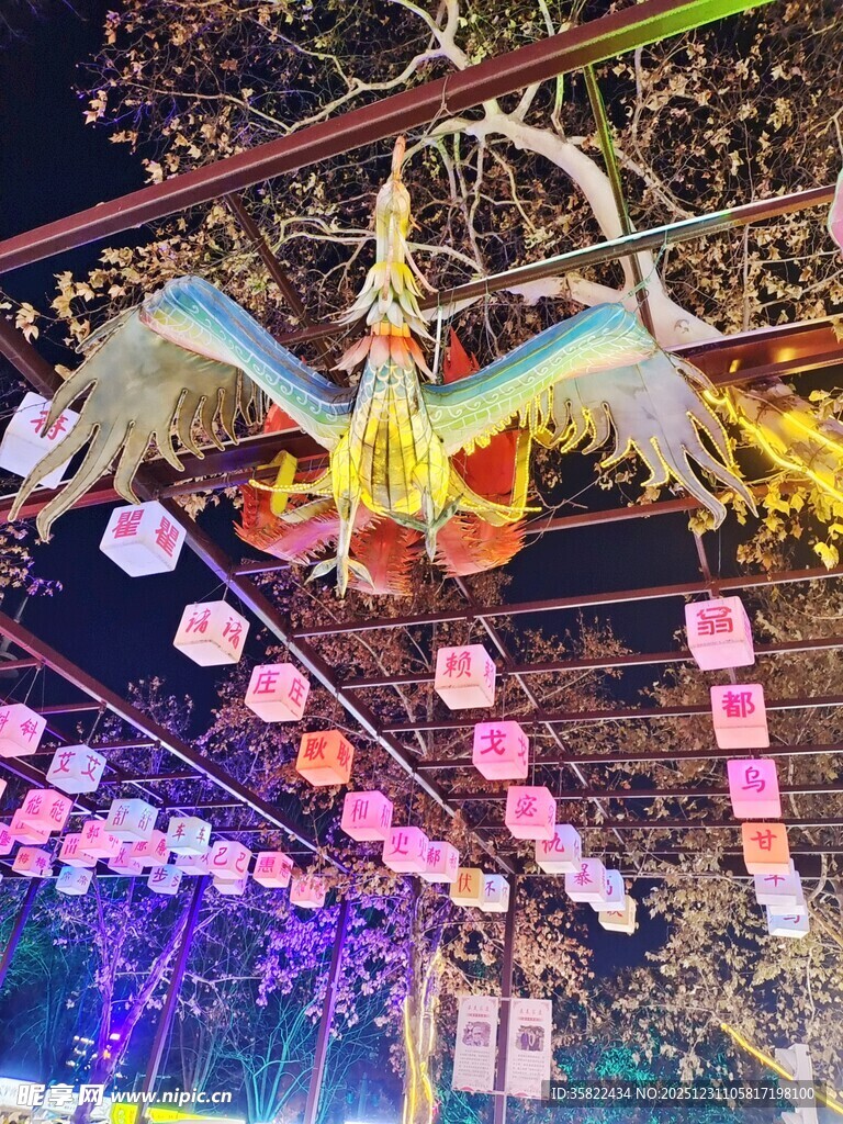 梦幻彩灯悬挂营造节日氛围