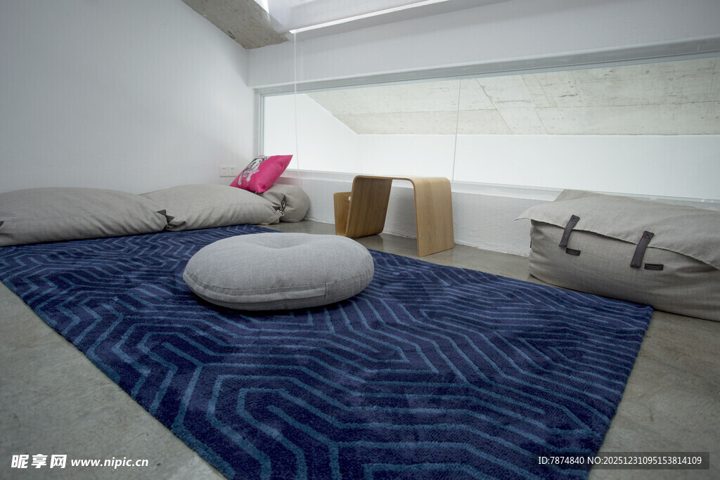 现代简约风室内蓝色地毯场景