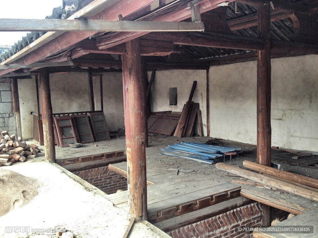 传统木质廊亭建筑景观