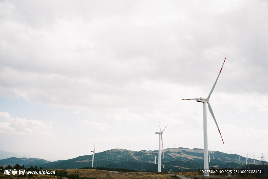 田野上的风力发电机组