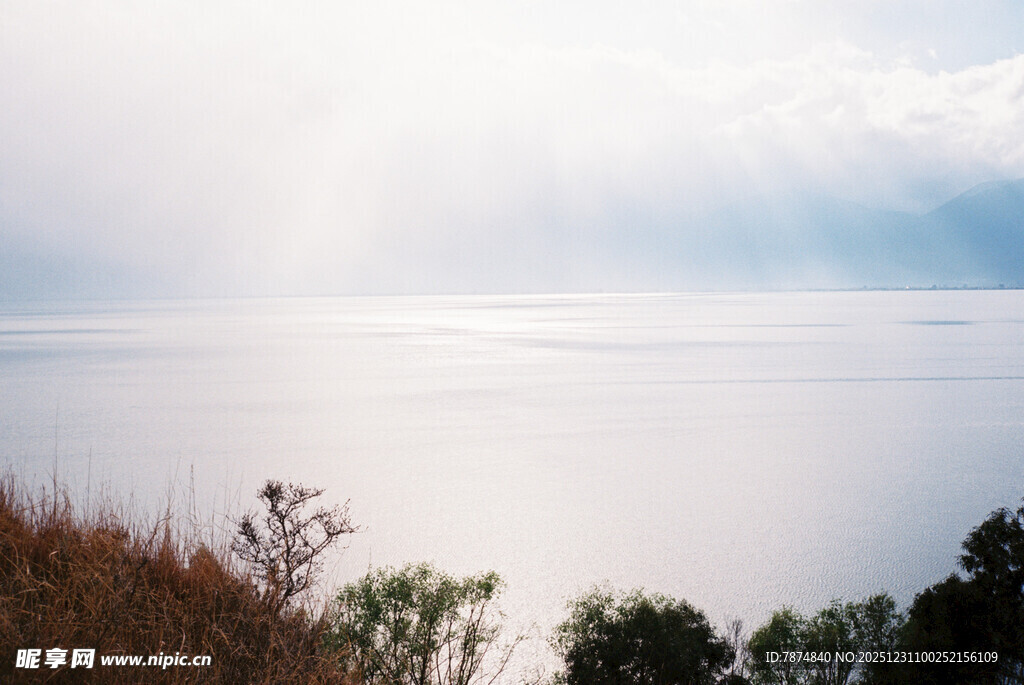 湖畔晨光中的自然景致