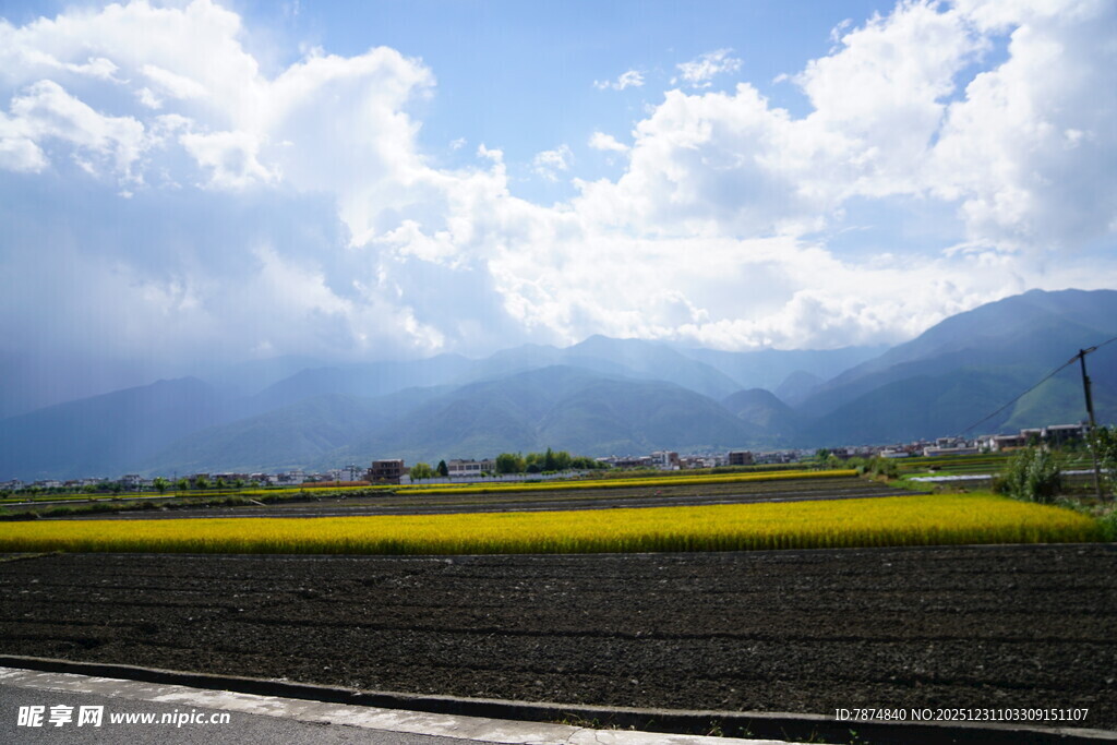 田野风光 蓝天白云下的美景