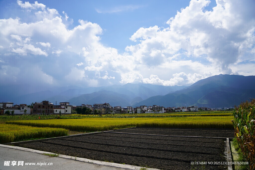 田园风光 蓝天白云下的美景