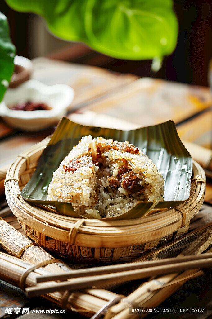 粽叶包裹的美味糯米食物
