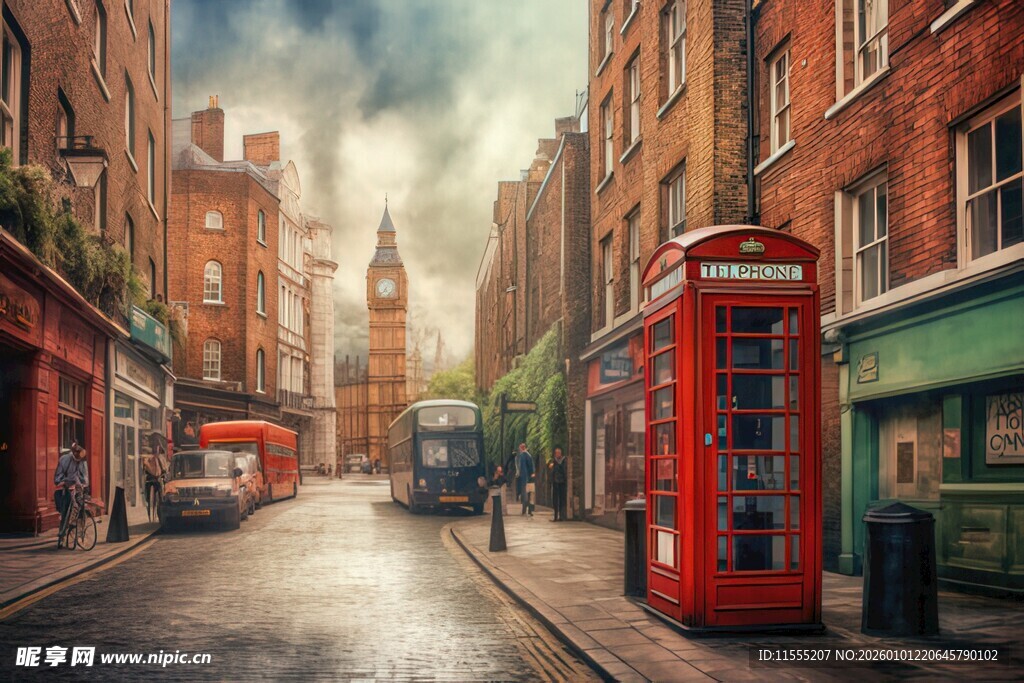 伦敦街头的红色电话亭