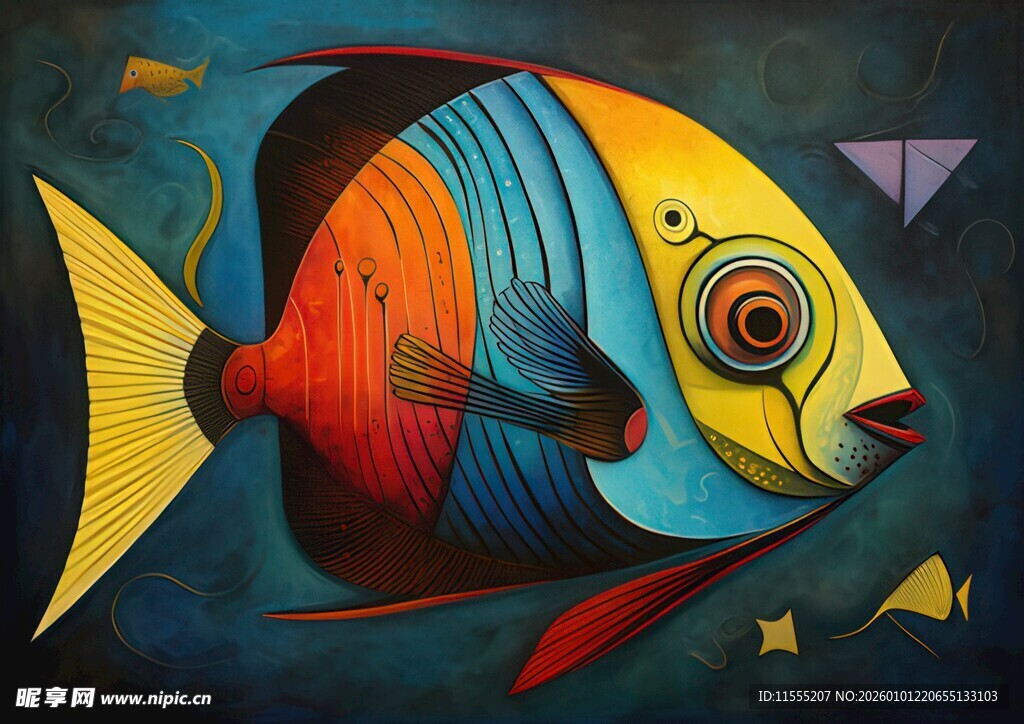 多彩抽象鱼艺术画作