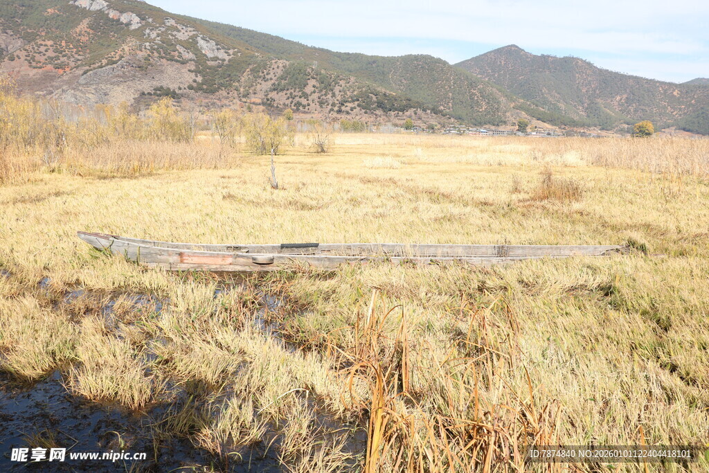 秋日旷野中的蜿蜒小溪