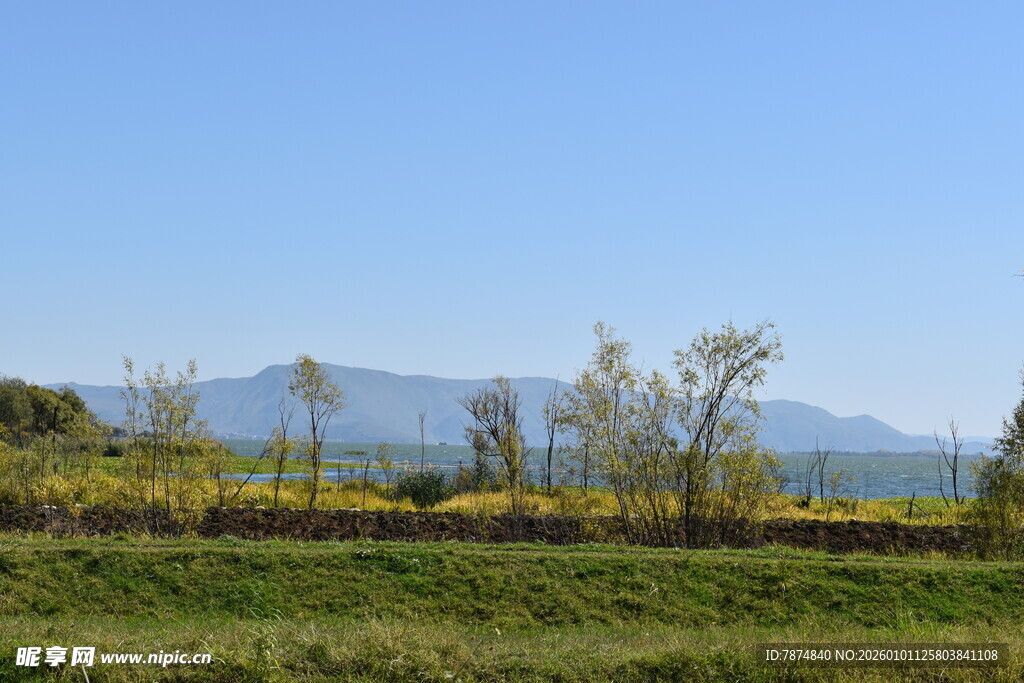 田园风光中的远山景色