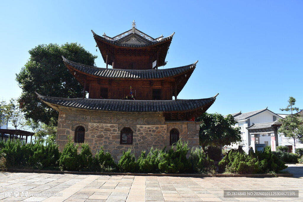 古雅三层中式楼阁建筑