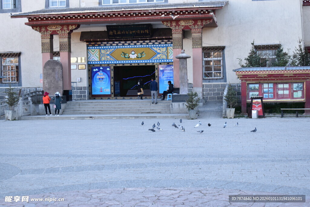 古建前广场上的鸽子景象