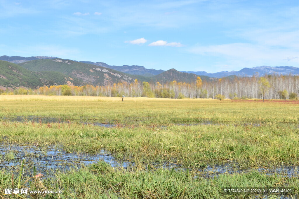 广袤田野与远处山峦美景