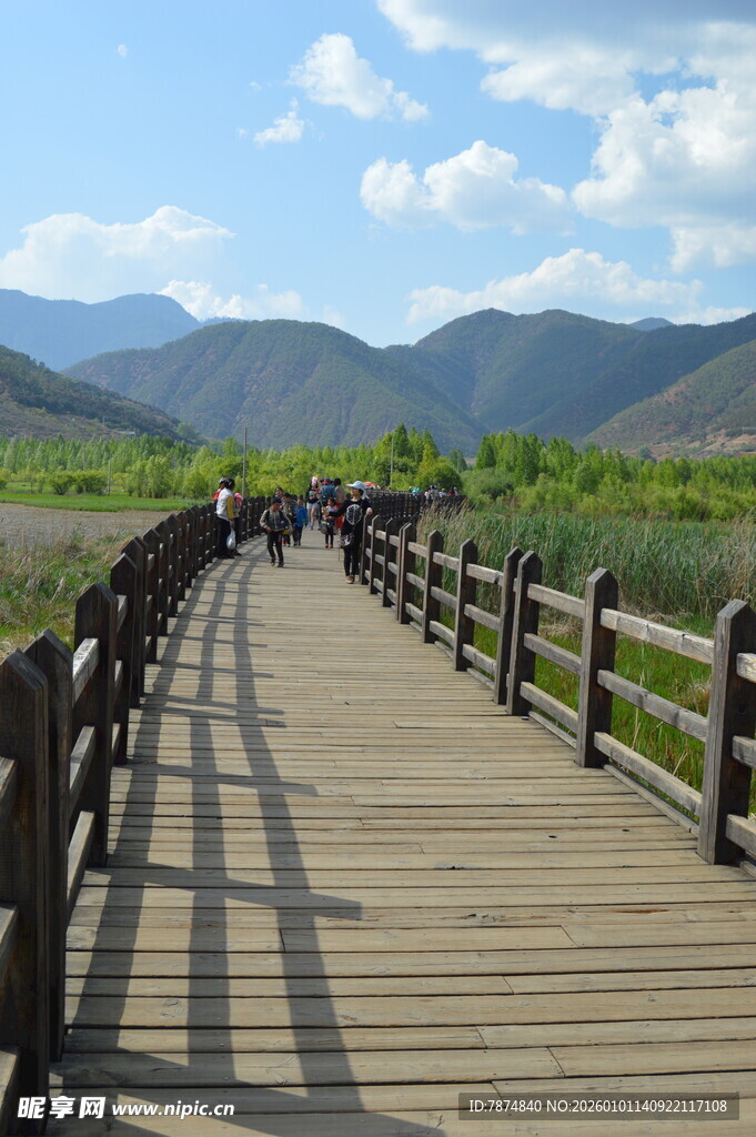 漫步木栈道赏湖光山色