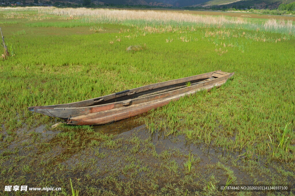 荒野中的古老木质小船