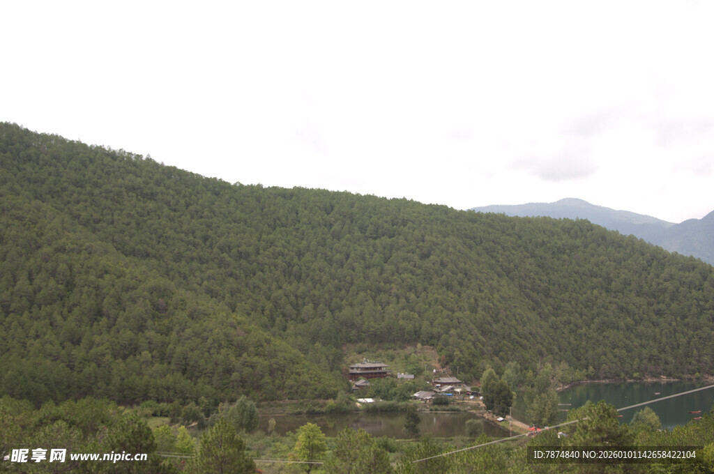 山间村落隐于葱郁山林