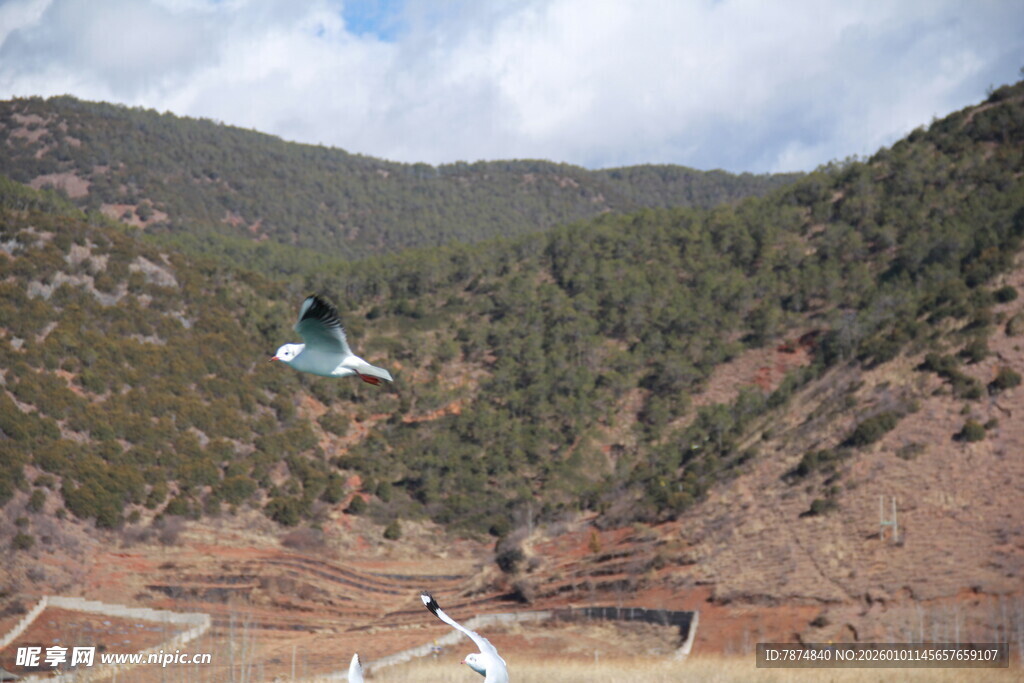 山间景色与空中飞行器