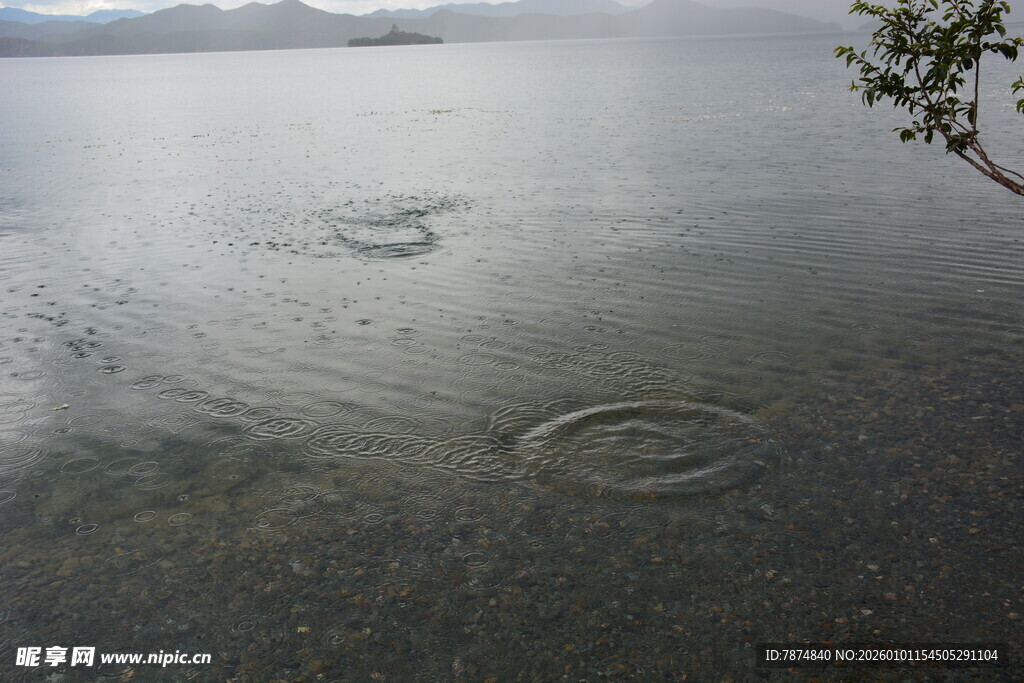 雨滴落水面泛起层层涟漪