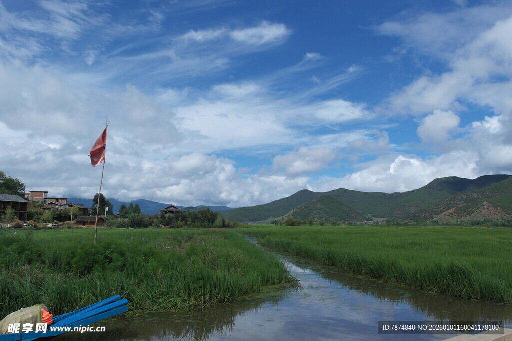 河畔风光 远山近水绿意浓