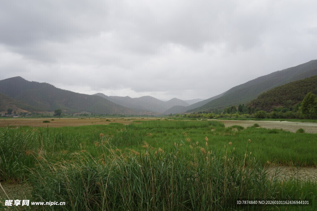 山间绿野 云雾缭绕之景