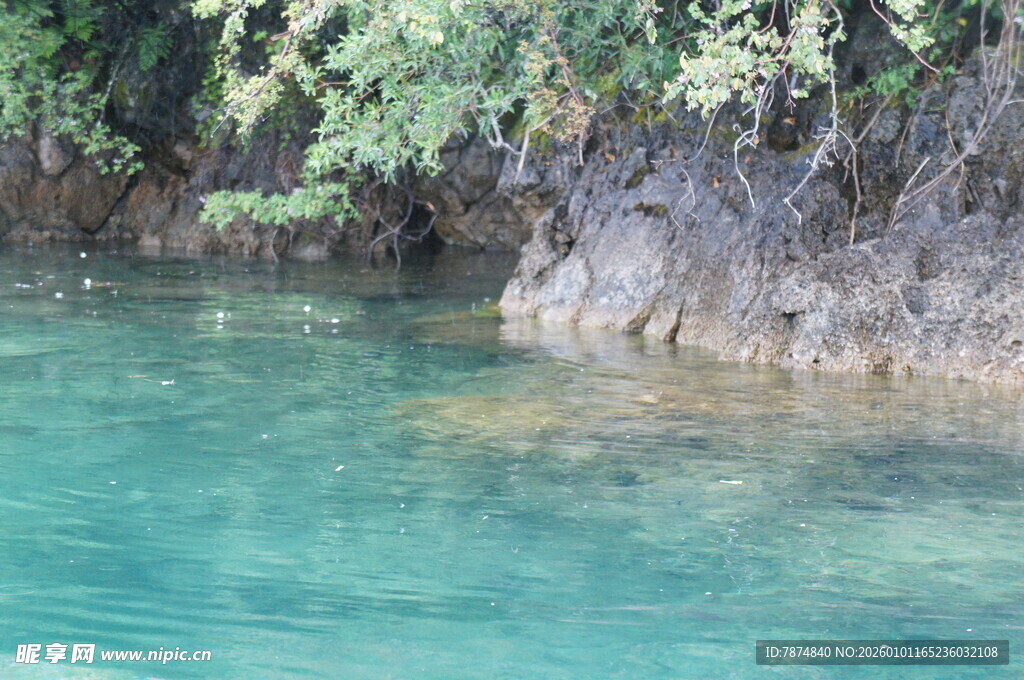 清澈碧绿的山间水域