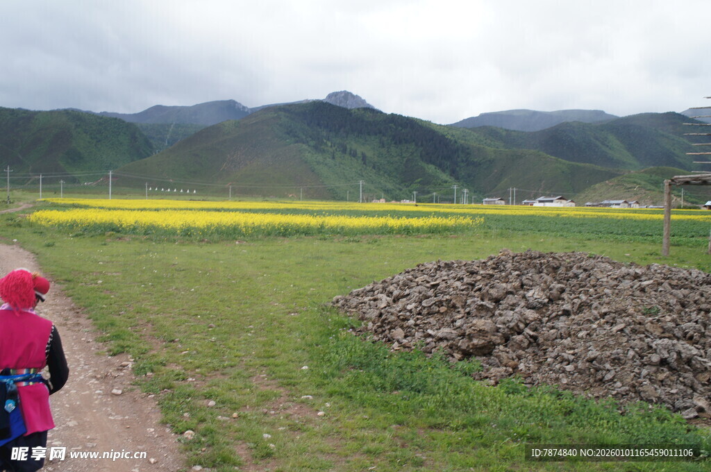 田野小径上的徒步者