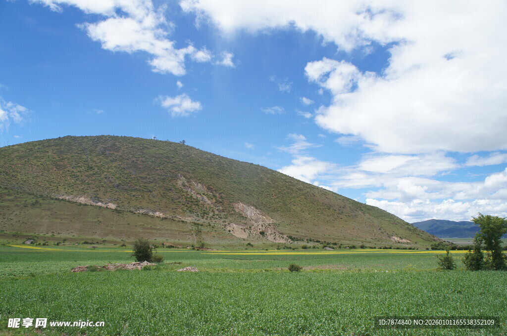 草原山丘蓝天白云美景