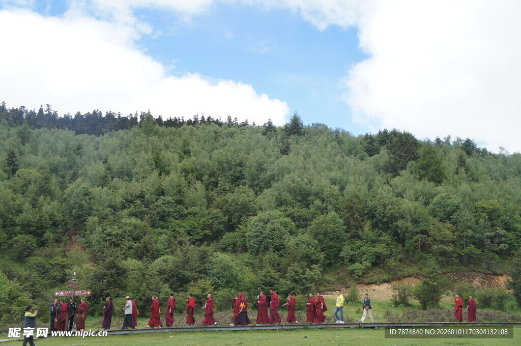 山林中的团队活动场景