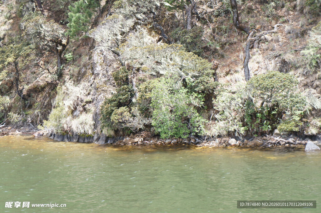 河畔嶙峋山石与碧绿河水