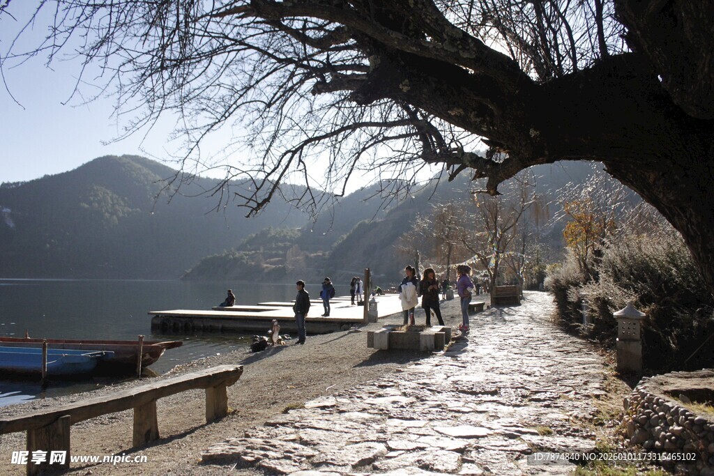 湖畔冬日景致 静谧小路