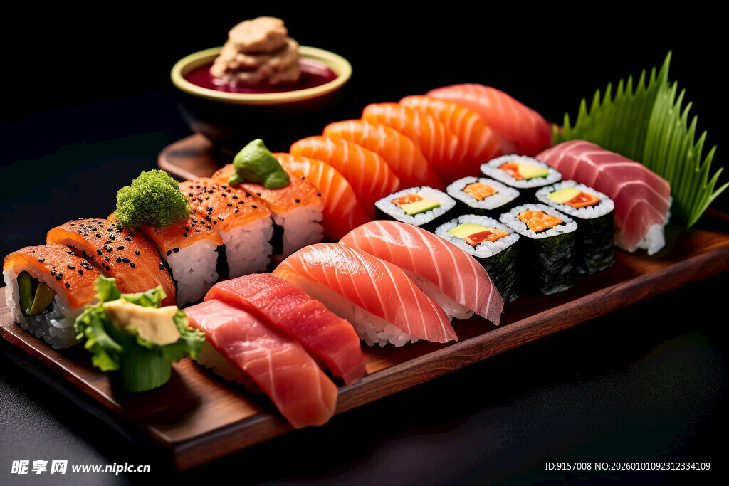 多样美味寿司拼盘展示