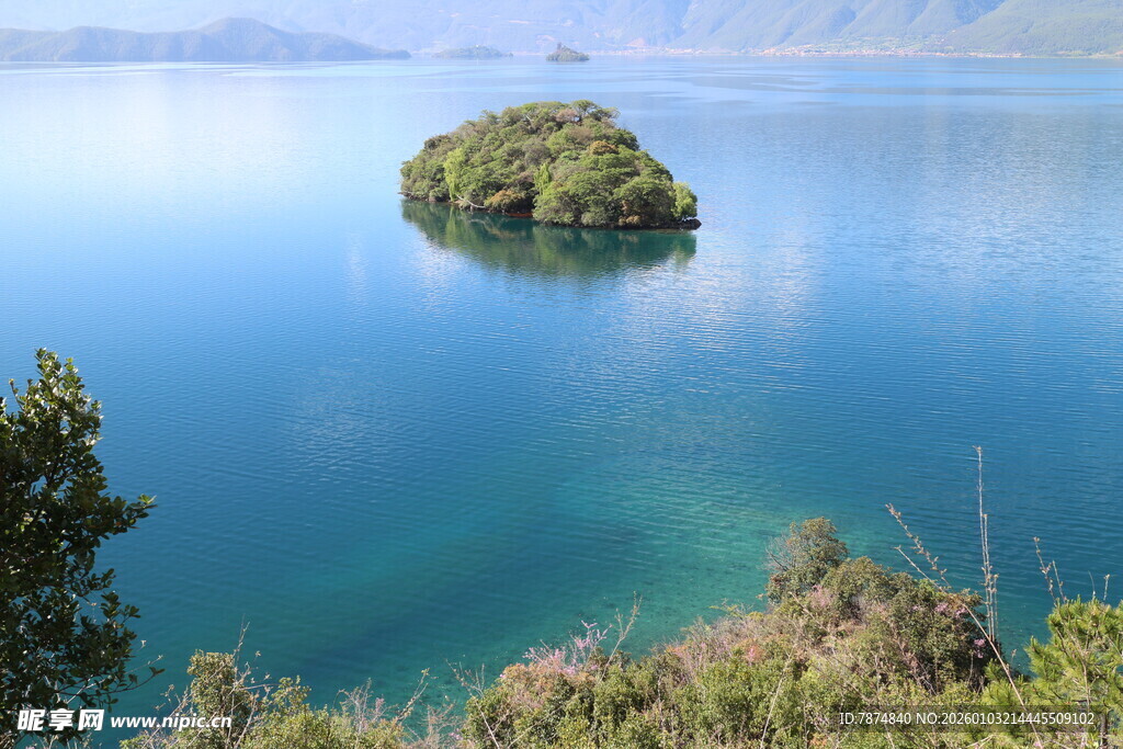 湖中小岛的静谧风光